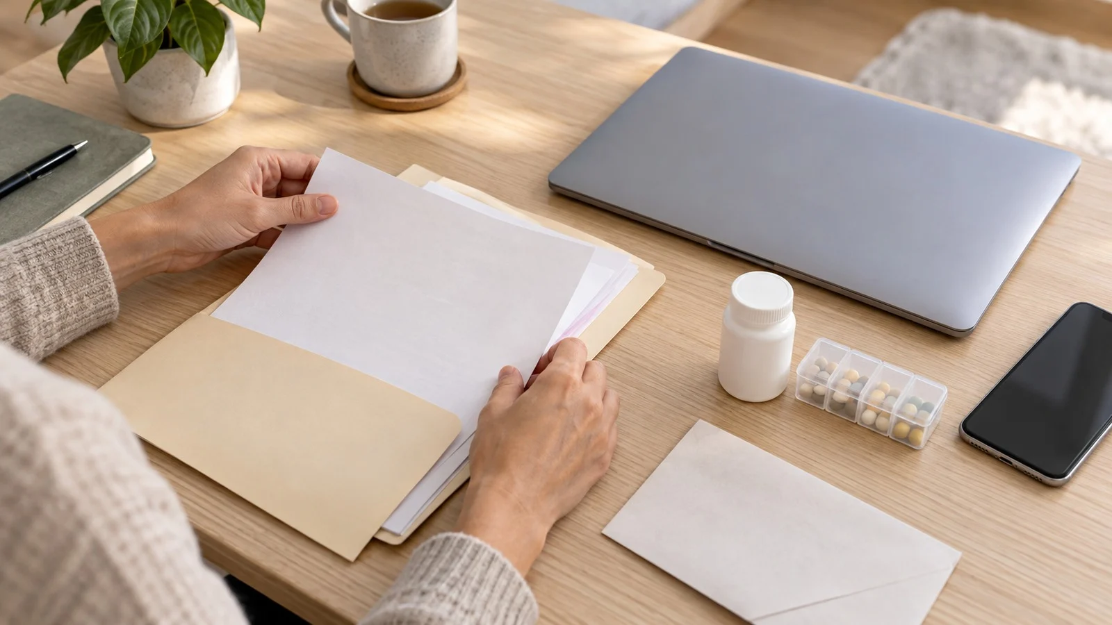 ترتيب السجلات الصحية والأدوية لاستشارة خاصة عبر الإنترنت.