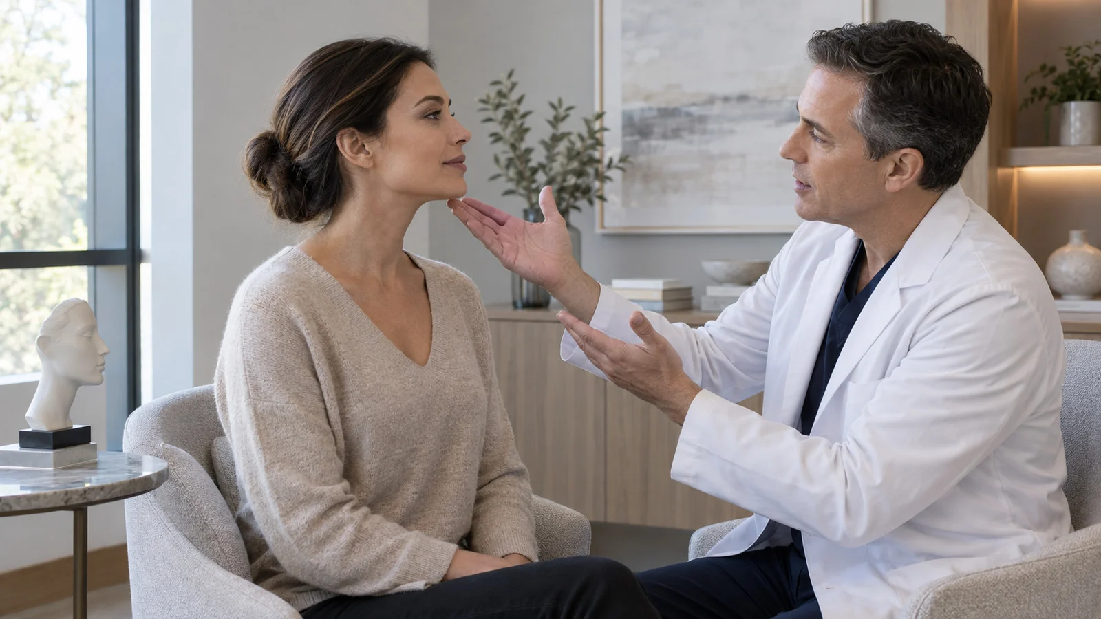 Non-invasive assessment of chin, jawline and neck proportions before choosing an approach