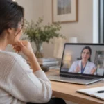 Patient having an initial video consultation about facial aesthetic surgery.