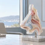 Editorial medical still life introducing a careful rhinoplasty consultation, with no patient result shown