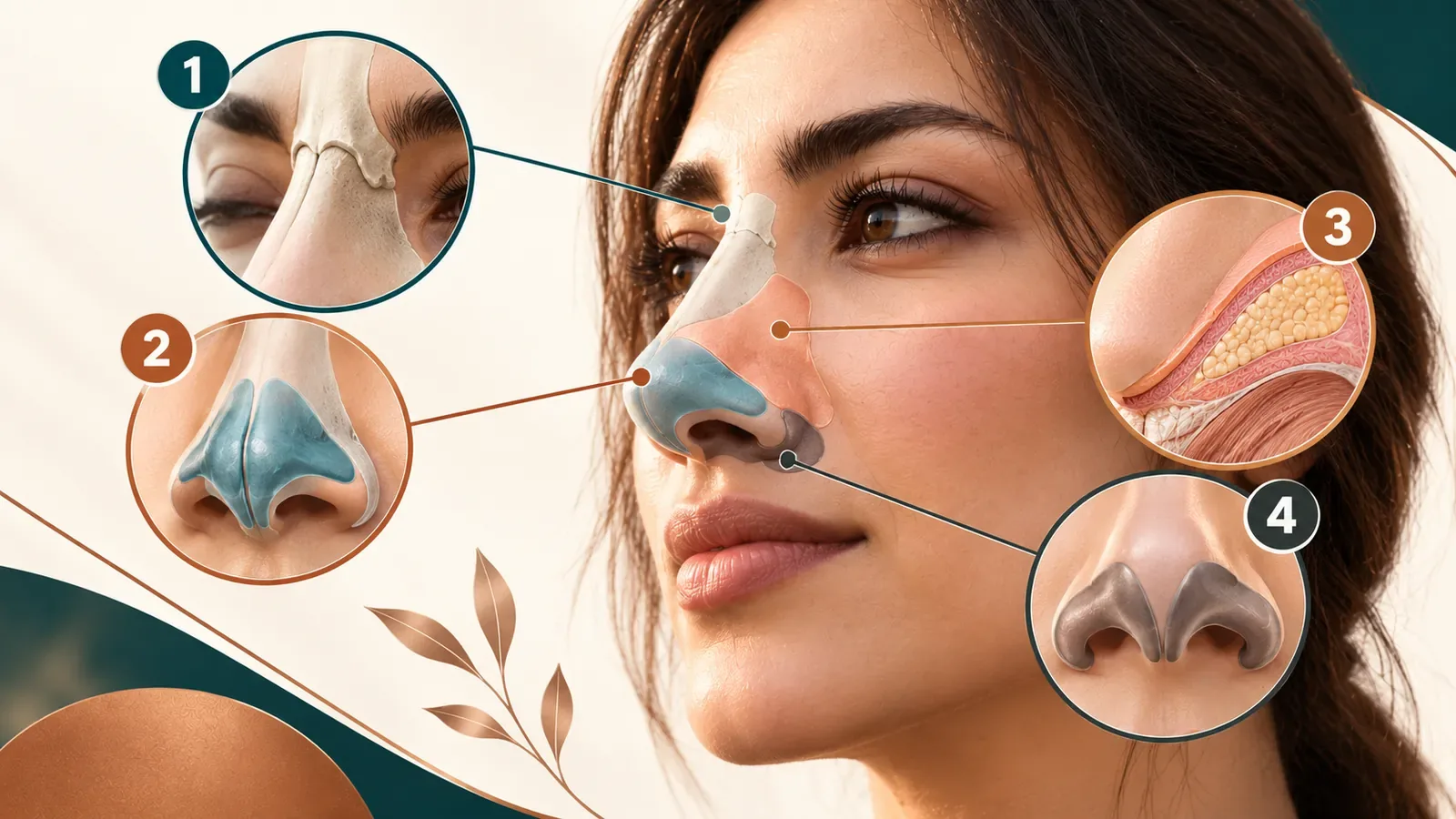 Map of nasal areas that can contribute to a broad appearance