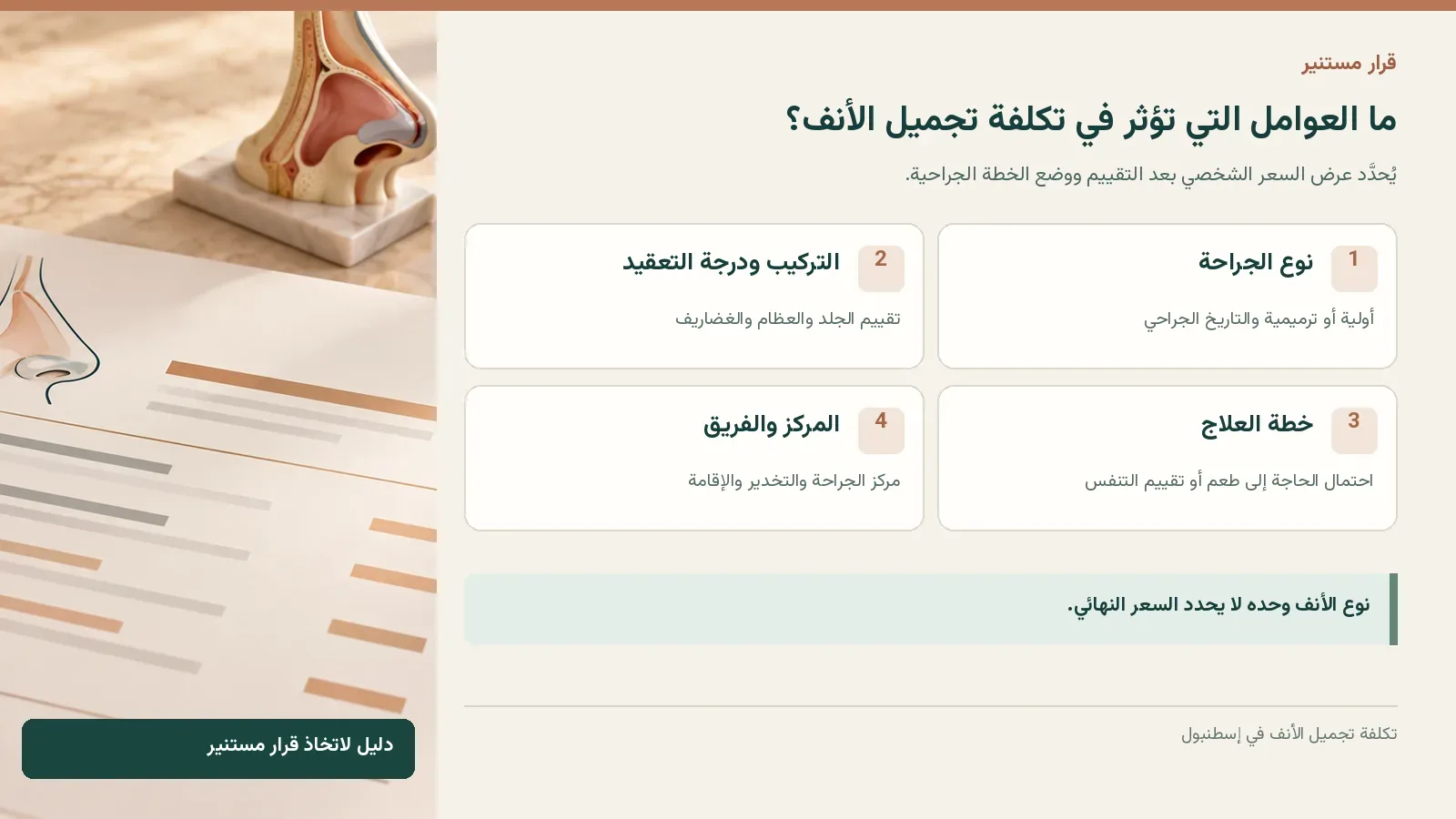 ما العوامل التي تؤثر في تكلفة تجميل الأنف؟