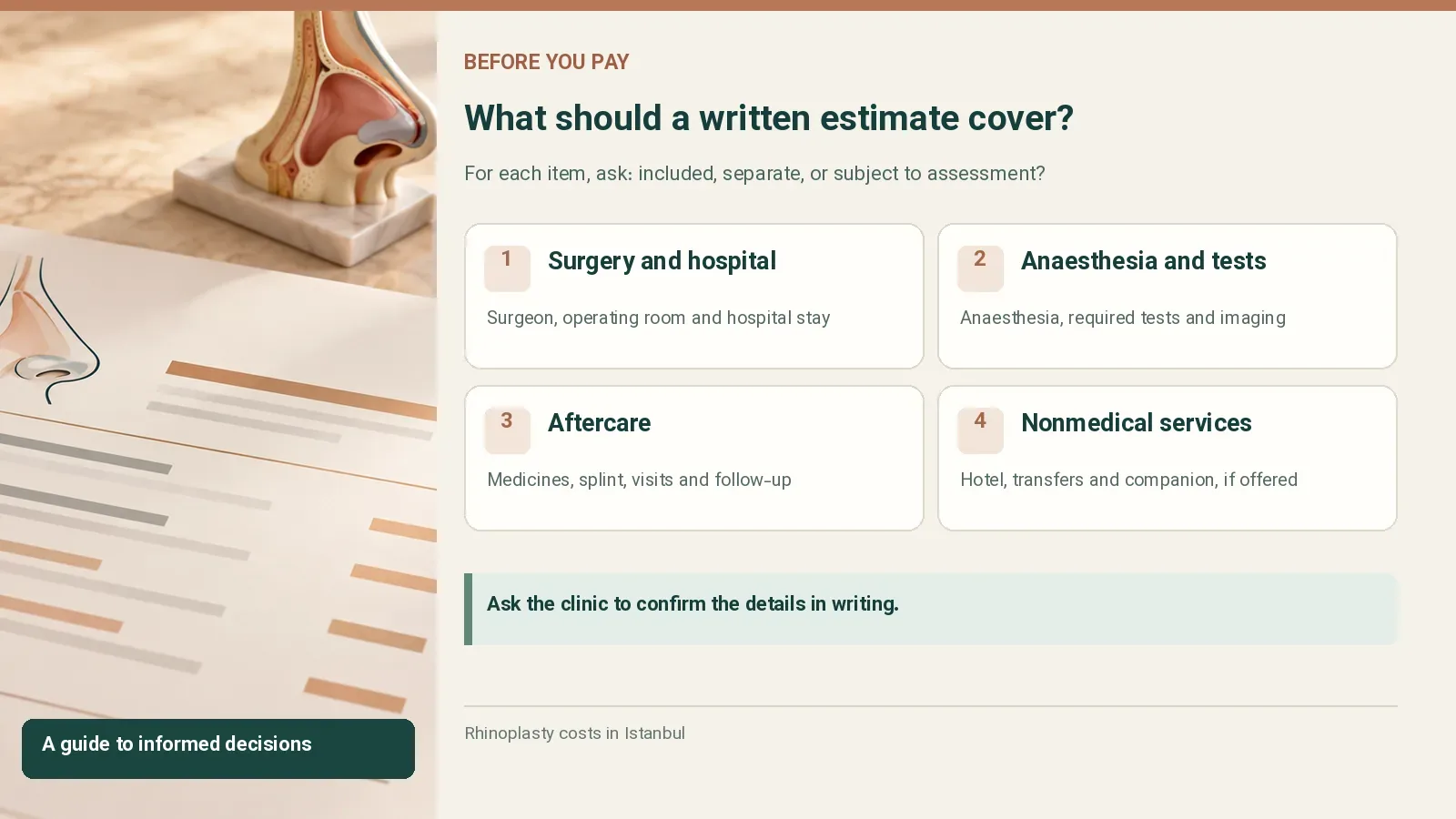 What should a written estimate cover?