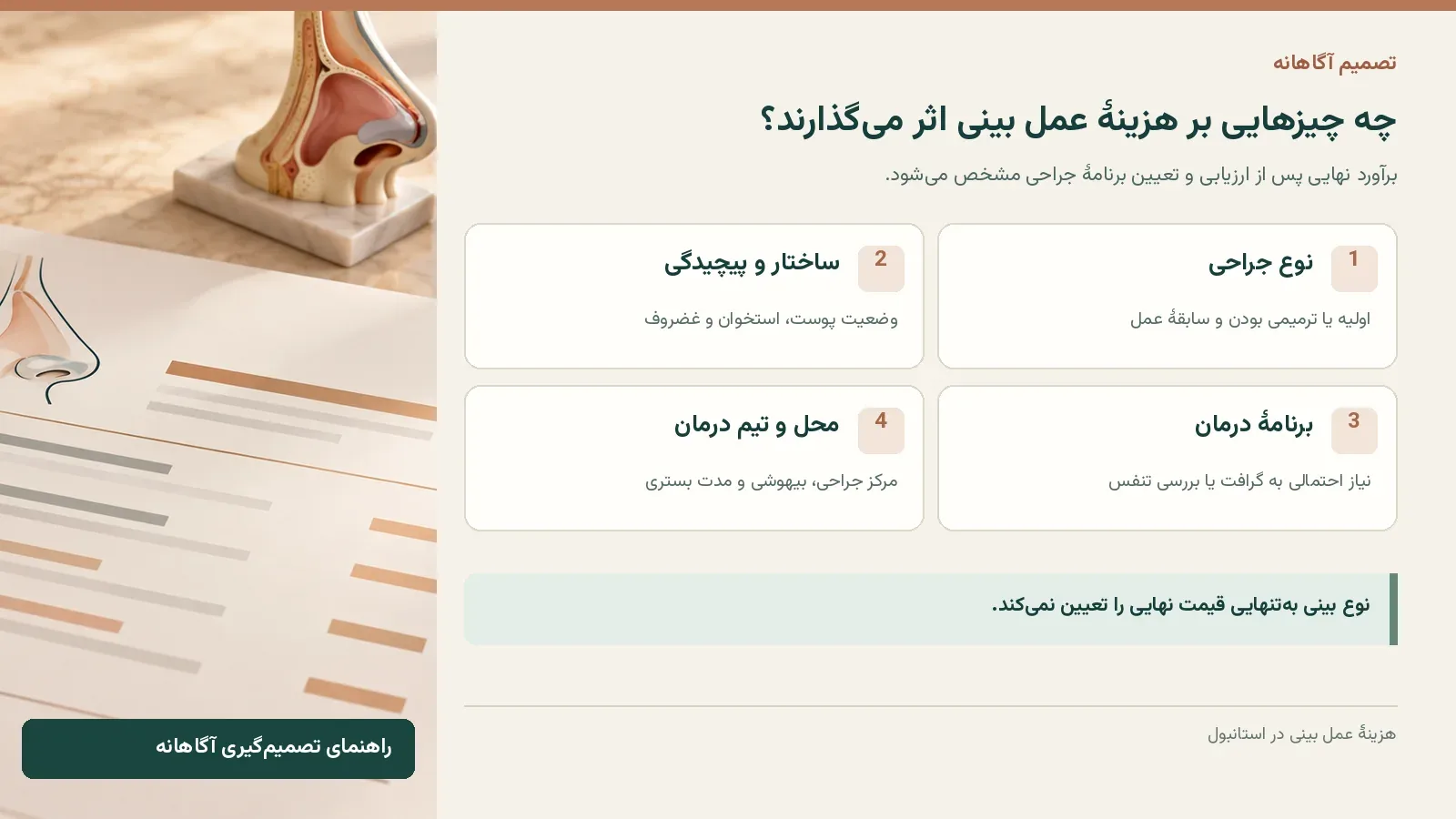 اینفوگرافیک فارسی عوامل مؤثر بر هزینه عمل بینی