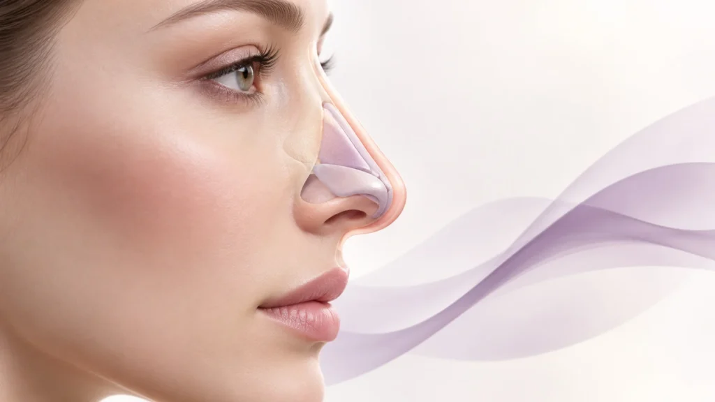 Sculptural side-profile illustration of nasal soft tissue for a rhinoplasty education article