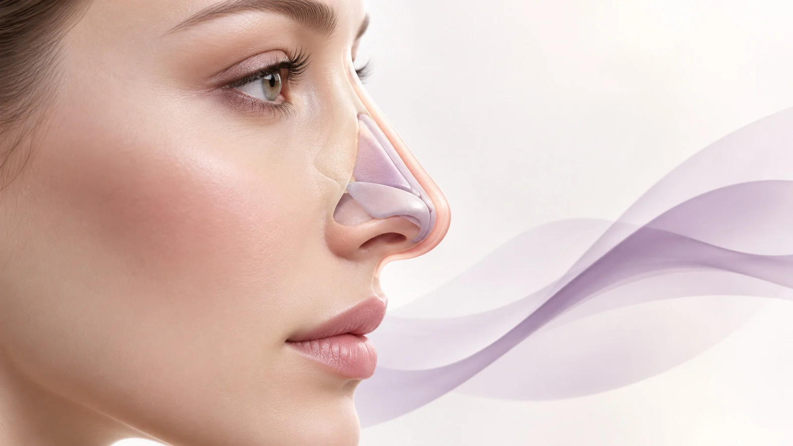 Sculptural side-profile illustration of nasal soft tissue for a rhinoplasty education article