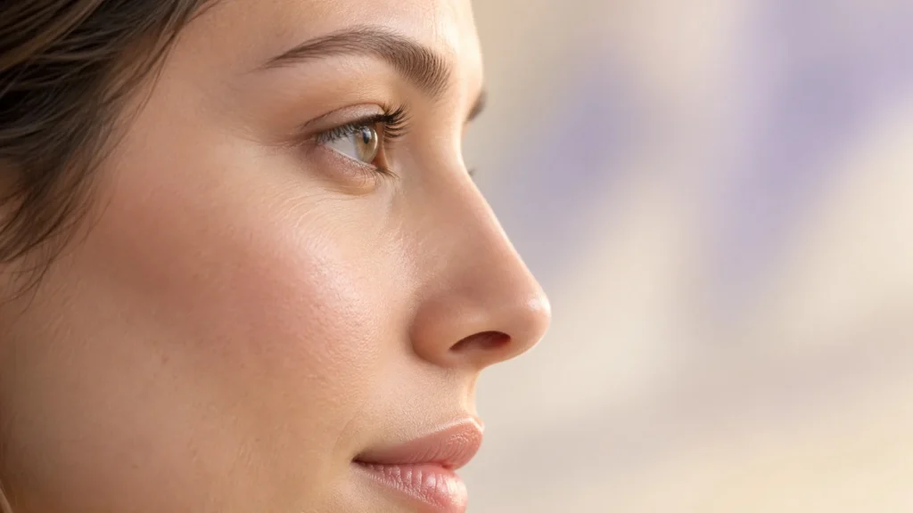 نمای نزدیک نیم‌رخ یک چهره برای مقاله آموزشی درباره پوست بینی